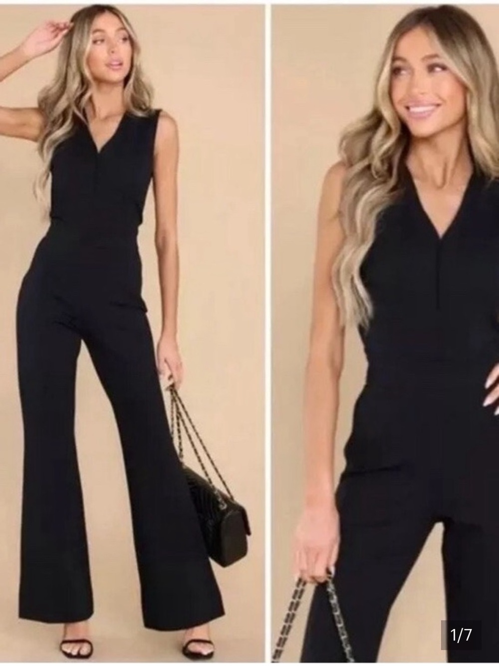 NWT SPANX Perfect Black Sleeveless V-Neck Wide-Leg Jumpsuit, size S